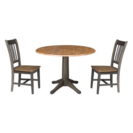 International Concepts Round Round 42 in. Dual Drop Leaf Dining Table with 2 Splatback Chairs in Hickory/Washed Coal, Wood K45-42DPT-27B-C10-2
